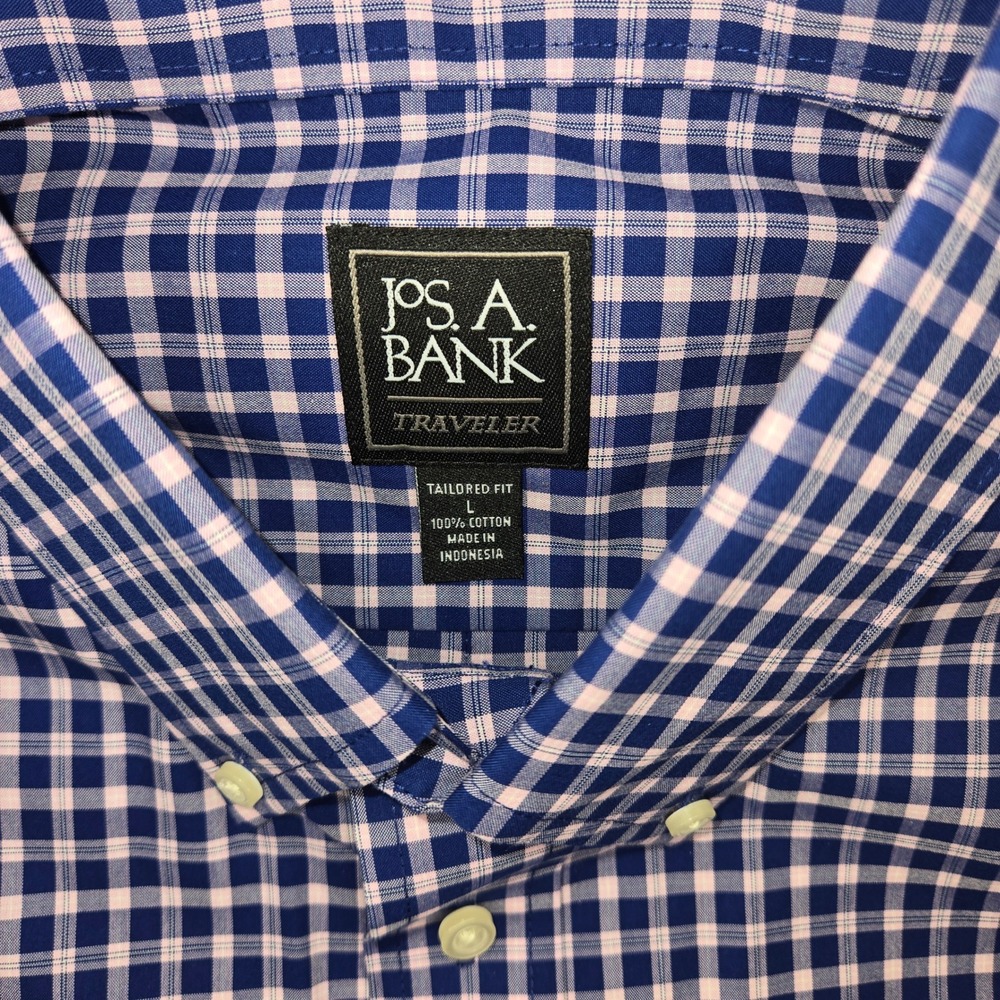 Jos. A. Bank Traveler Tailored Fit Button Down Shirt Bundle Mens L Gingham Blue - Picture 4 of 13